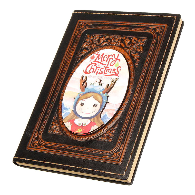 European Retro 3D Embossed PU Notebook Santa Claus King Alexander Little Girl Pattern A5 Notepad