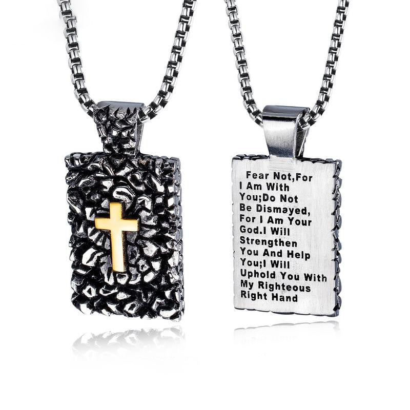 Retro Hip Hop Stainless Steel Titanium Steel Square Pendant Cross Men's Necklace