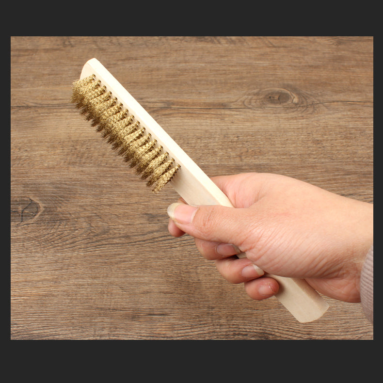 MYTEC Square Copper Wire Brush with Wooden Handle Cleaning Soft Soft Multifunctional File Sawdust Cleaning Brush Derusting Tool