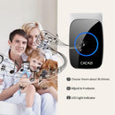 CACAZI A60 Waterproof Wireless Music Doorbell LED Light Battery 300M Remote Home Cordless Call Bell  58 Chime 1 Button 2 Receiver