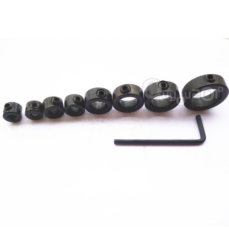 8pcs 3-16MM Drill Bit Shaft Depth Stop Collars Ring Set Wood Drills