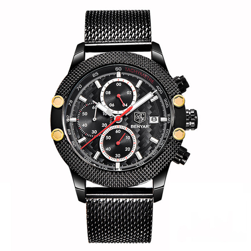 BENYAR 5109M Fashion Men Watch Chronograph 3ATM Waterproof Stainless Steel Strap Quartz Watch