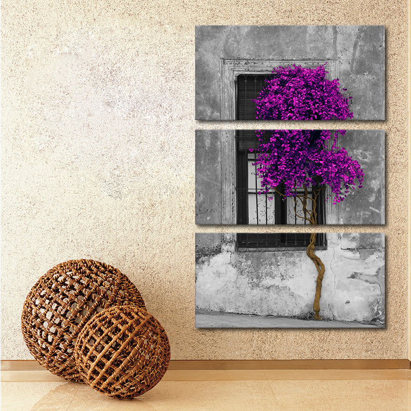 Miico Hand Painted Three Combination Decorative Paintings Purple Tree Wall Art For Home Decoration