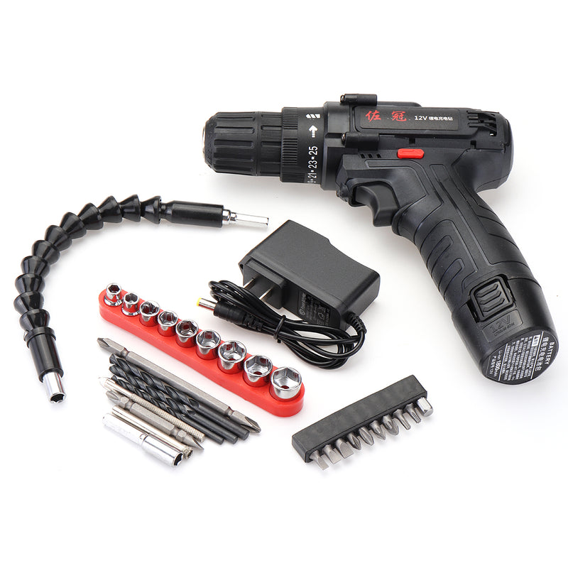 12V Electric Cordless Drill Chuck 2 Speed Screwdriver Hammer LED Light 1500mAh