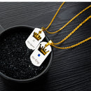 Her King His Queen Crown Couple Square Titanium Steel Necklace