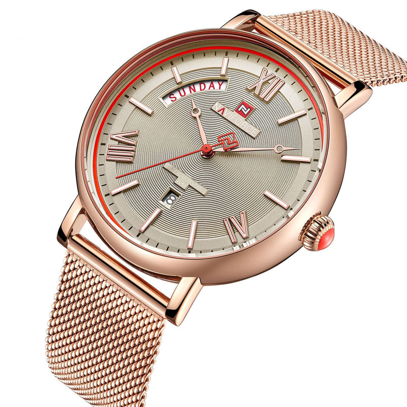 NAVIFORCE 3006 Mesh Steel Band Calendar Quartz Watch Casual Waterproof Men Wrist Watch