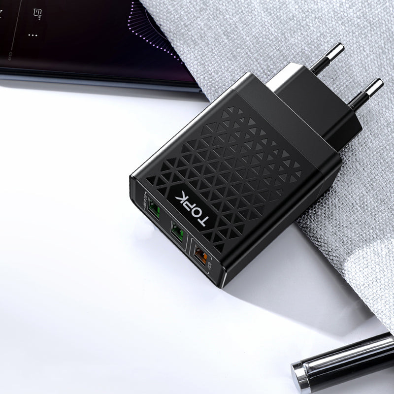 TOPK 30W QC3.0 3 Ports Fast Charging USB Charger Adapter For iPhone 8 Plus XS 11Pro Huawei P30 Pro Mate 30 Xiaomi Mi9 9 Pro S10+ Note10