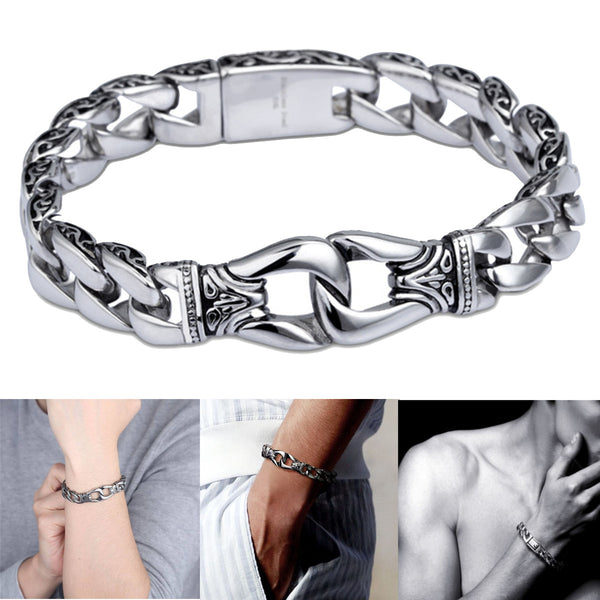 Men's Stainless Steel Polished Silver Heavy Huge Curb Link Chain Bracelet Bangle