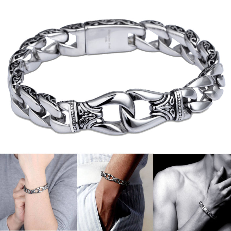 Men's Stainless Steel Polished Silver Heavy Huge Curb Link Chain Bracelet Bangle