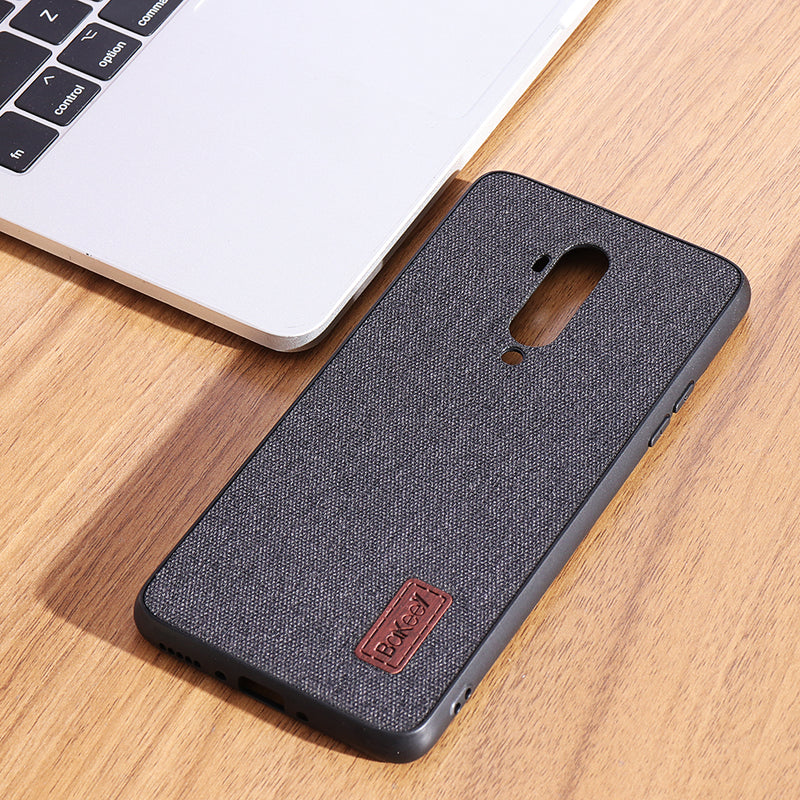 Bakeey Luxury Fabric Splice Soft Silicone Edge Shockproof Protective Case For OnePlus 7T Pro