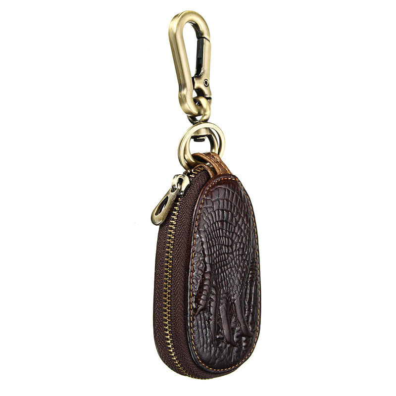 Car Remote Keychain Holder Case Bag Cowhide Leather Crocodile Claw Zipped Purse