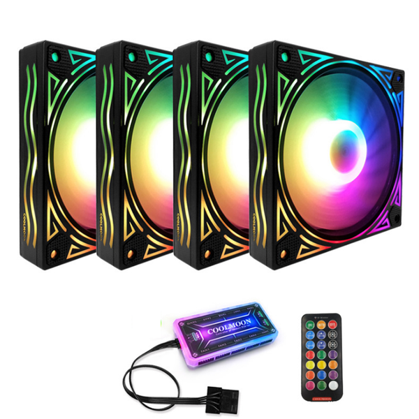 Coolmoon BILLOW 4PCS 120mm Multilayer Backlit RGB Cooling PC Fans Mute Computer PC Case Cooling Fan with the Remote Control