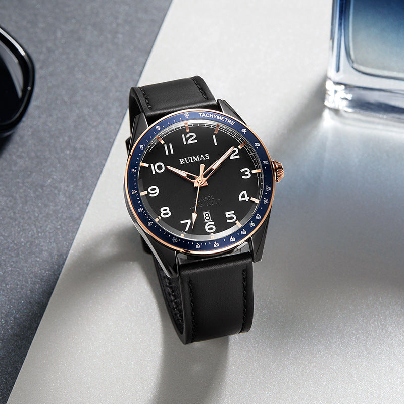 RUIMAS 573 Fashion Men Watch 3ATM Waterproof Luminous Date Display Leather Strap Quartz Watch