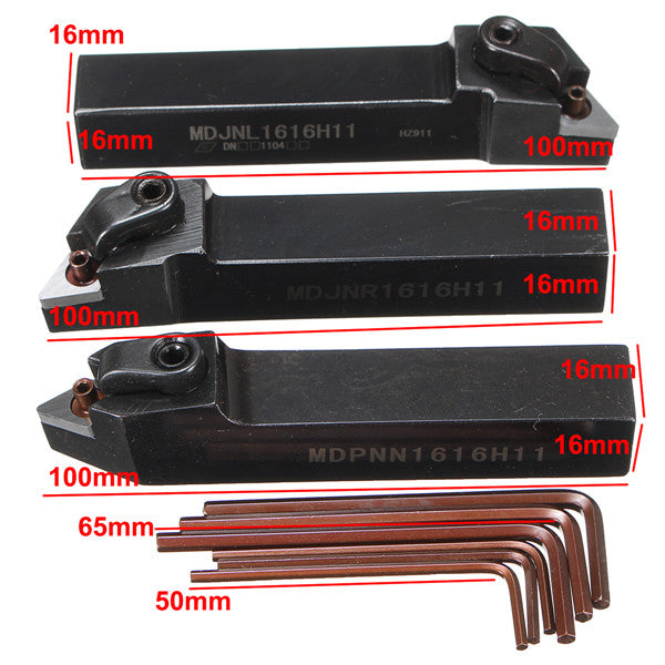3pcs 16mm Turning Tool Holders Set MDJNL1616H11 MDPNN1616H11 MDJNR1616H11 Lathe Holder