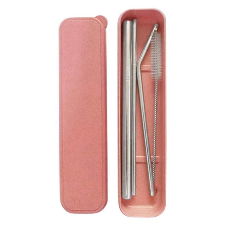 Stainless Steel Metal Drinking Straw Reusable Juice Pipe + Cleaner Brush + Box