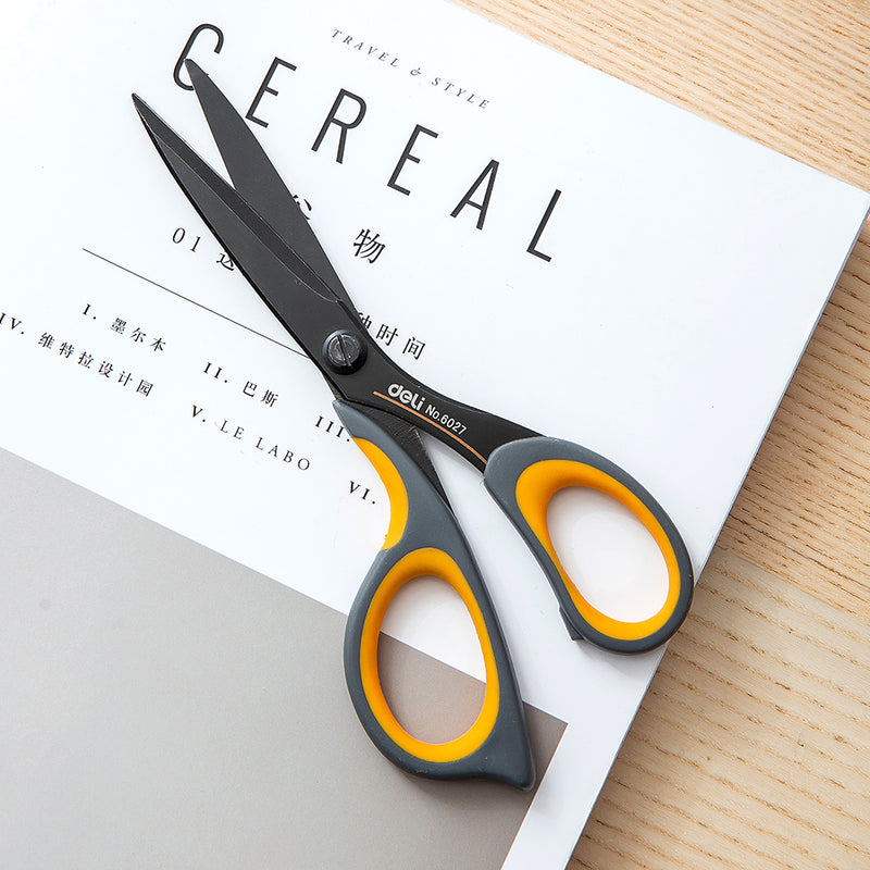 Deli 6027 Soft-touch Multipurpose Office Scissors Stainless Steel Scissors Hand Craft Scissors Stationery