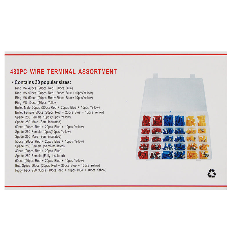 Excellway EC09 480Pcs Insulated Electrical Wire Connector Terminal Crimp Connectors Kit Box
