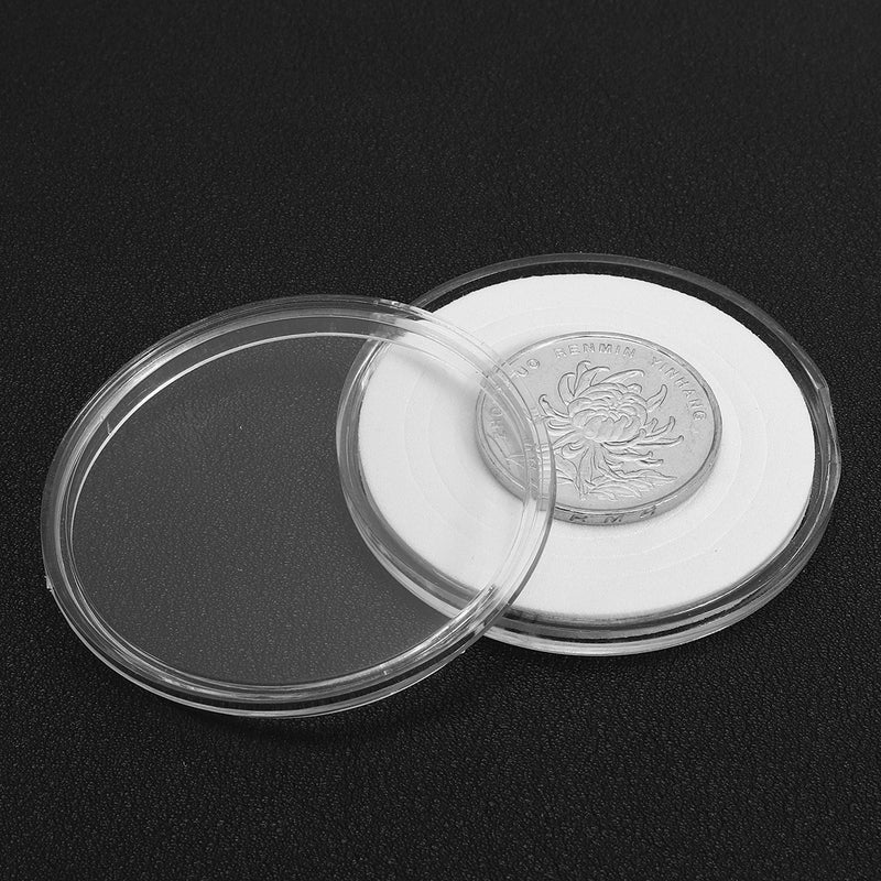 Coin Display Holder Storage Box Wooden Case With 30Pcs 51.5mm Round Slab Certified Capsules