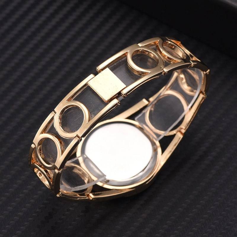 Hollow Circle Spacer Strap Simple Dial Flowing Crystal Case Fashion Women Quartz Watch