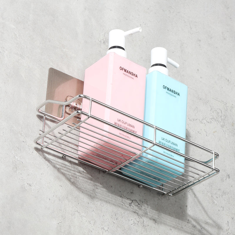 Stainless Steel Bathroom Wall Shelf Suction Cup Holder Corner Storage Rack Organizer