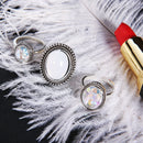 3Pcs/set Statement Silver Color Ring Set Big Gem Stone Women's Oval Boho Knuckle