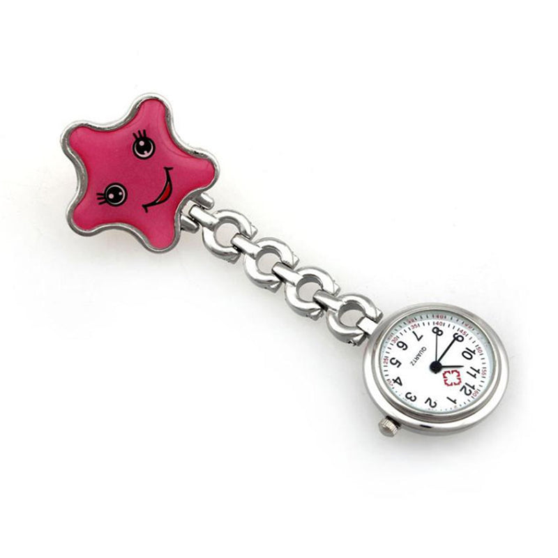 Women Cartoon Sea Star Shape Smiley Face Nurse Watch Colorful Pocket Watch