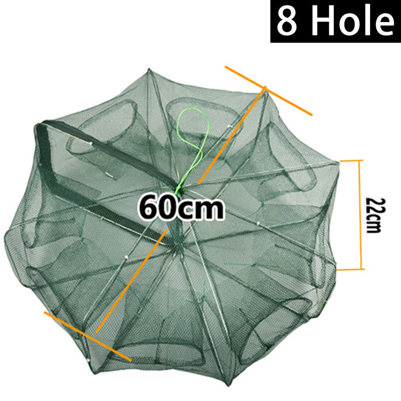 8/12/16 Holes Automatic Fishing Net Shrimp Cage Nylon Foldable Crab Fish Trap