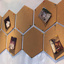 10Pcs/Set Soft Hexagon Board Cork Tiles Wood Sheet Notice Board Wall Bulletin Boards Photo Frame w/ Full Sticky Back for Pictures Photos Notes
