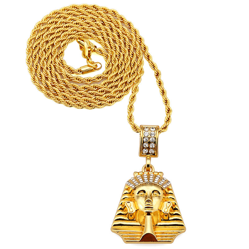 Men's Hip Hop Gold Necklace Fashion Rhinestone Pharaoh Pendant Necklace
