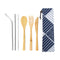 6Pcs/set Bamboo Wooden Cutlery Fork Spoon Cutter Straw Brush Flatware Tableware Camping Picnic