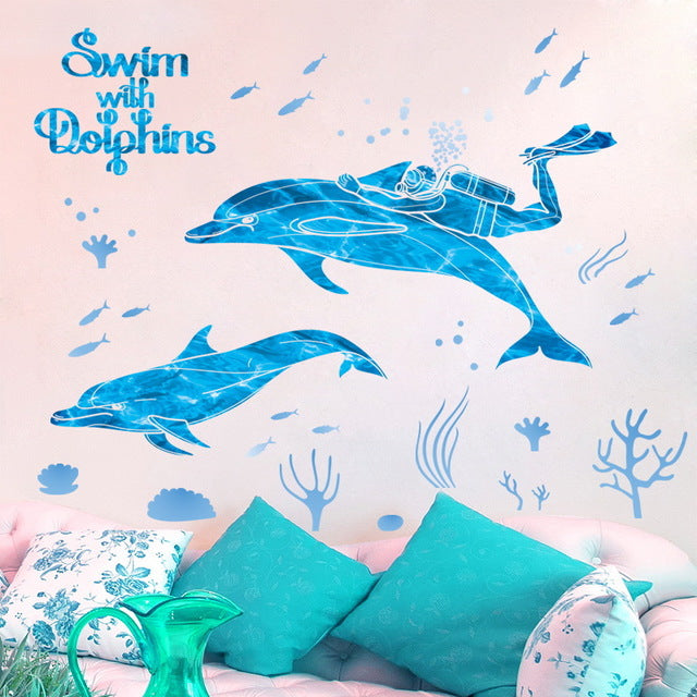 Kindergarten Swimming Pool Cartoon Wall Stickers Bathroom Bathroom Decoration Dolphin Marine Fish Waterproof Stickers Xl7205