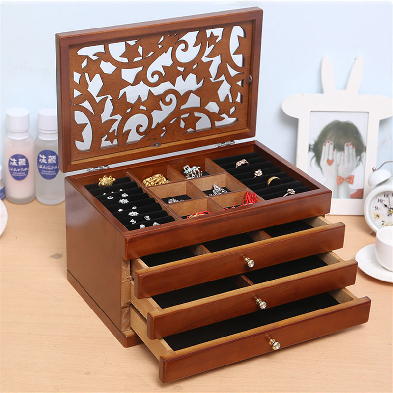 Luxury Multi-Layer High Gloss Wooden Jewelry Box Stylish Retro Storage Jewelry Box