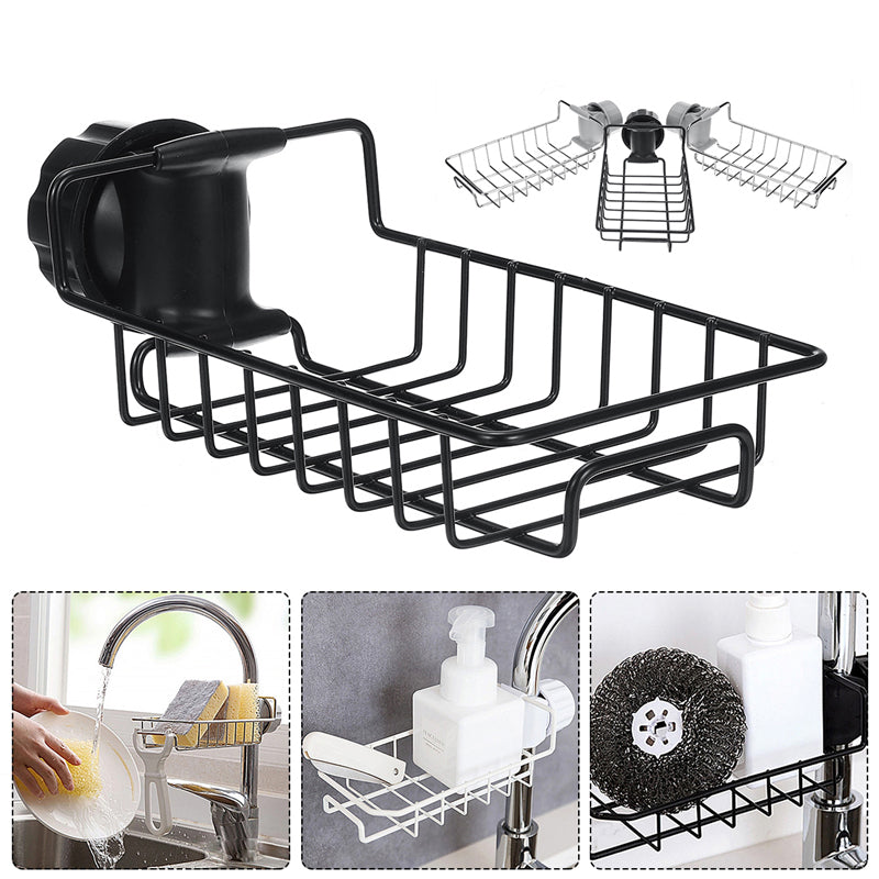 Stainless Steel Kitchen Sink Faucet Sponge Soap Drain Rack Storage Holder Shelf Storage Rack