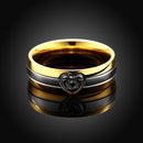Heart Gold Crystal Stainless Steel Finger Ring Women Men Jewelry For Wedding Date Gift