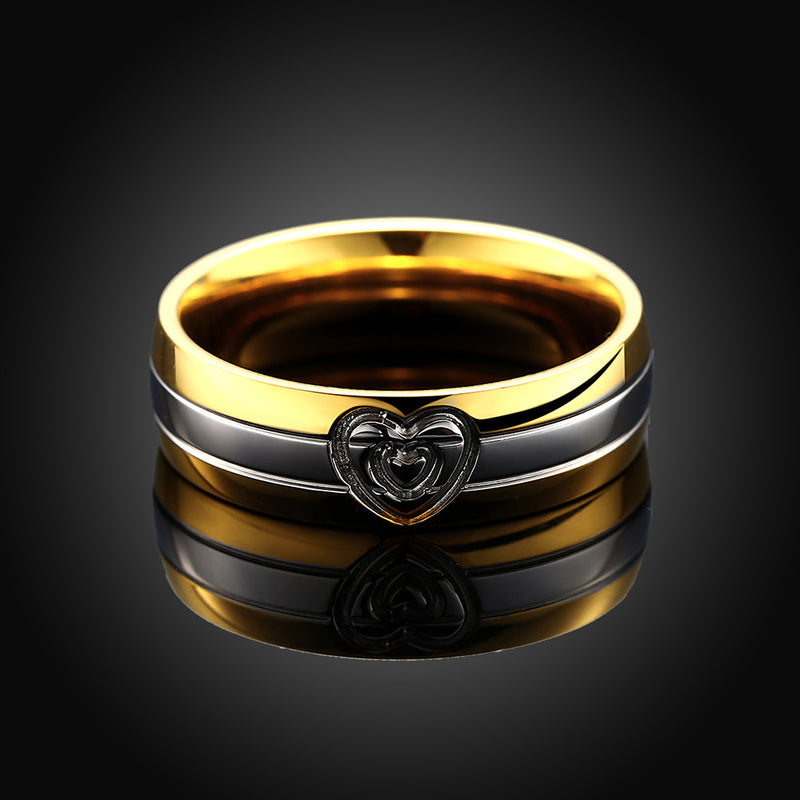 Heart Gold Crystal Stainless Steel Finger Ring Women Men Jewelry For Wedding Date Gift
