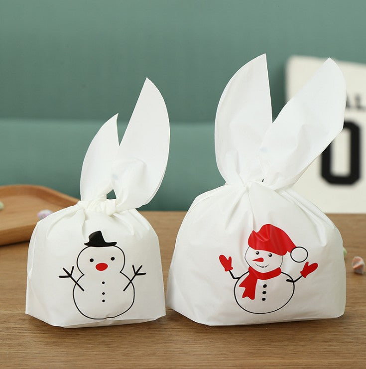 Christmas 50pcs Cute Easter Bunny Cookies Bag Wedding Decoration Snow Man Ear Plastic Candy Bag