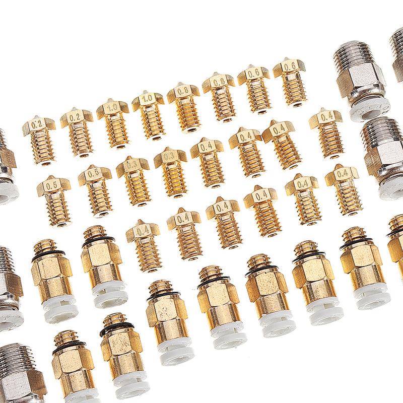 1M PTFE Tube + 0.2&0.3&0.4&0.5&0.6&0.8&1.0mm V6 Nozzle + PC4-M6 + PC4-M10 Pneumatic Quick Connector Kit for 3D Printer Part Common Use