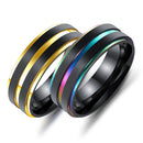 7mm Black Gold Double Plating Finger Rings Titanium Steel Slot Groove Ring Jewelry for Men