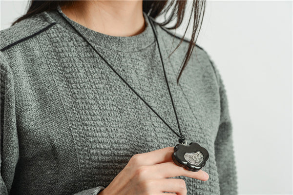 Ethnic Jewelry Handmade Antique Silver Flower Wood Pendant Necklace Retro Adjustable Long Necklaces