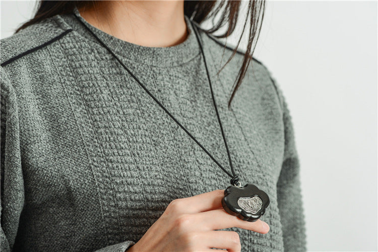 Ethnic Jewelry Handmade Antique Silver Flower Wood Pendant Necklace Retro Adjustable Long Necklaces