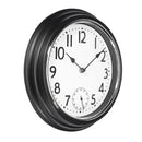 Large Non Ticking Silent Indoor/Outdoor Garden Wall Clock Waterproof Thermometer