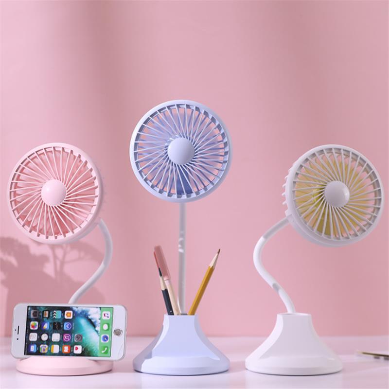 Well Star WT-D8 Portable Mini Fan  Multifunctional Desk Lamp Fan USB Rechargeable Small Fan Desktop Handheld Fan Base Pens Phone Holder For Home Office Student Dormitory