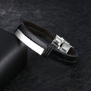Double Black Stainless Steel Men's Leather Bracelet