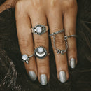 Women's 5 Pcs Vintage Ring Set Gold Silver Moon Opal Gem Trendy Knuckle Rings Gift