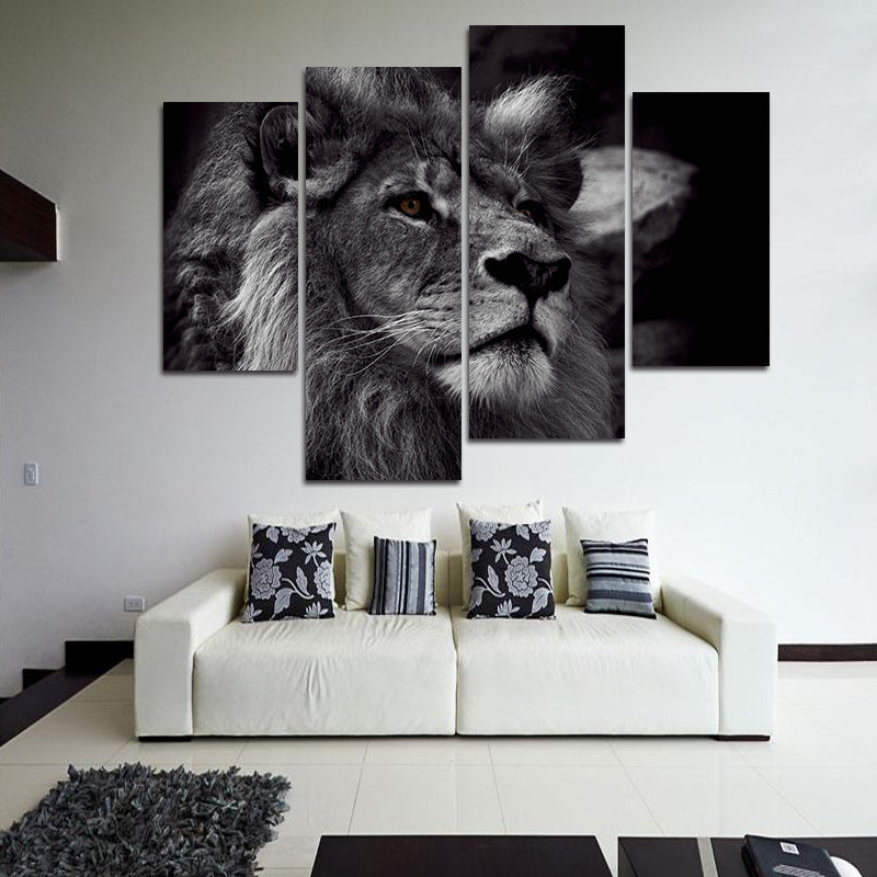 Miico Hand Painted Four Combination Decorative Paintings Lion Head Wall Art For Home Decoration