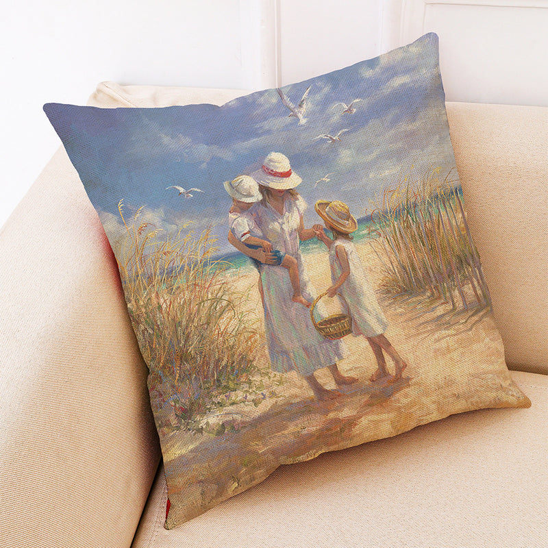 Oil Painting Style Cushion Cover Cotton Linen Square Pillow Case Mother's Day Gift