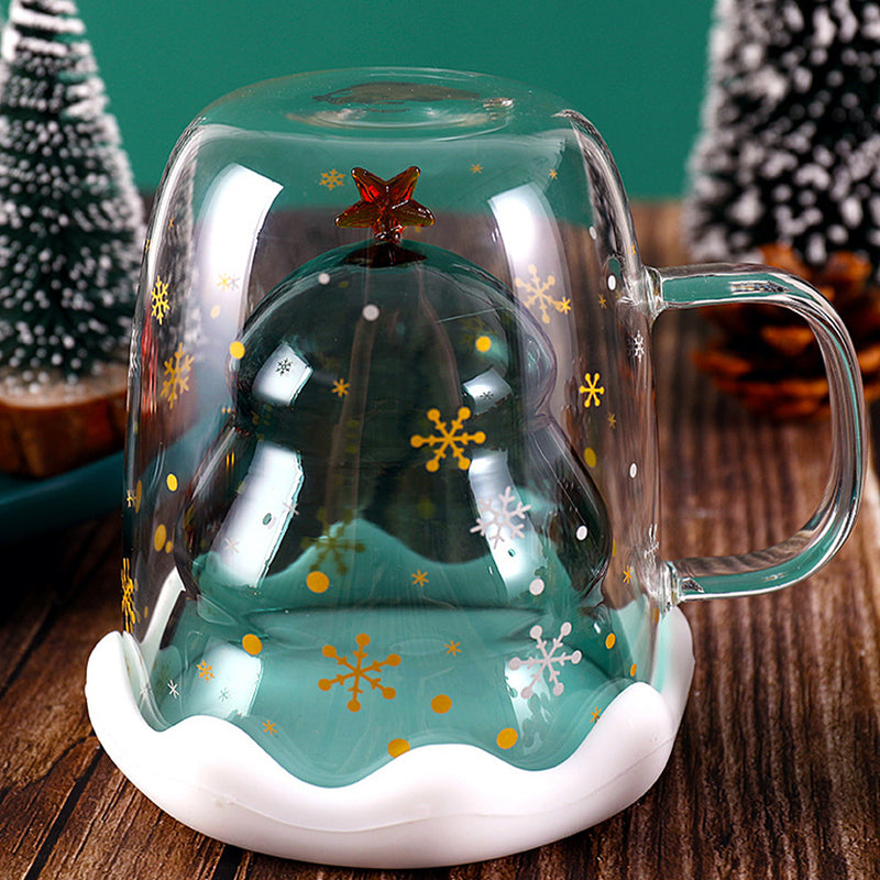 Creative Double-Layer Glass Christmas Tree Star Water Cup Explosion-proof Mug