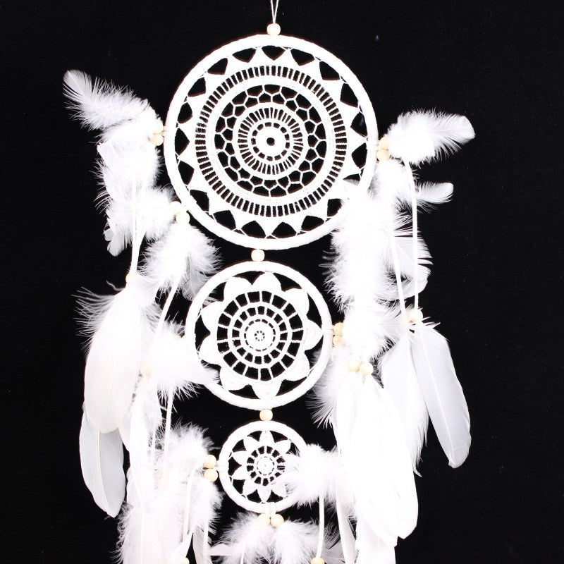 White Lace Flower Dream Catcher Wind Chimes Indian Style Feather Pendant Dream Catcher Decorations