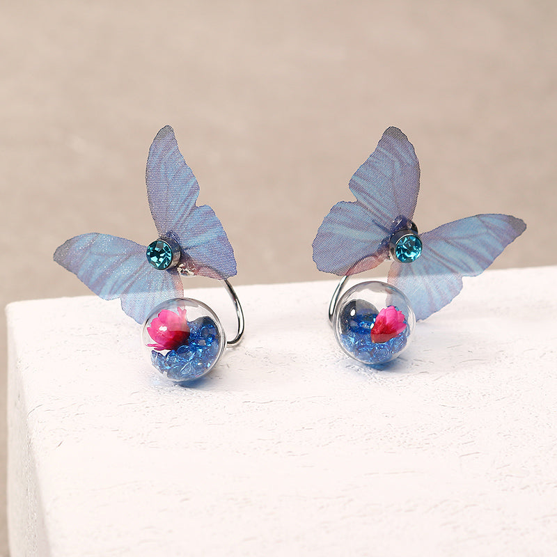 Trendy Crystal Glass Ball Flower Butterfly Fabric Earrings for Women
