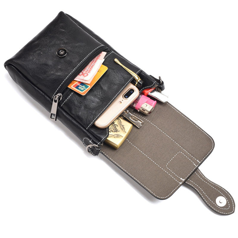 Men High Capacity Portable Genuine Leather Waist Bag For Mobile Phone Under 6 Inches
